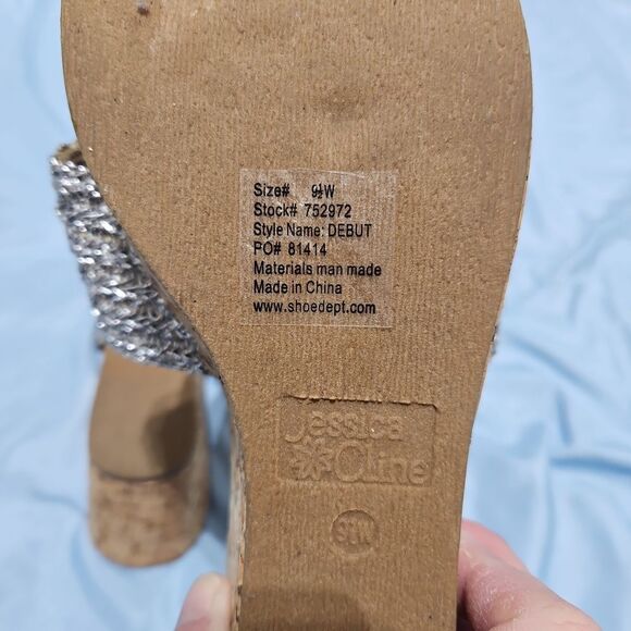 Jessica Cline 9.5 Platform Cork Wedge Thong Sandals - Picture 5 of 7